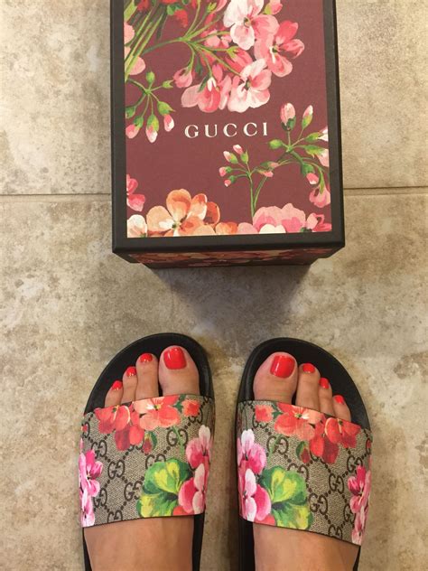 floral pink gucci slides|Gucci floral slides outfit.